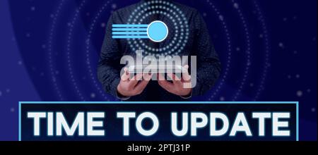 Didascalia concettuale tempo di aggiornamento, Word scritto sull'aggiornamento del software di sistema per migliorarne la compatibilità Foto Stock