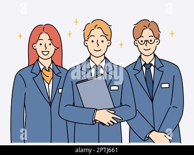 Personale amministrativo sorridente che si riunisce Illustrazione Vettoriale