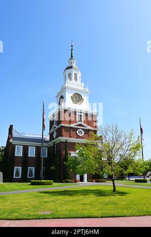 BUENA PARK, CALIFORNIA - 27 aprile 2023: Independence Hall replica a Knotts Berry Farm. Foto Stock