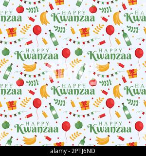 Felice Kwanzaa Holiday Africano senza cuciture modello Design con elemento stile Festival su modello disegnato a mano Cartoon Flat Illustrazione Illustrazione Vettoriale