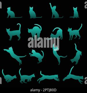 Un set di pet cat sagome tra cui il gatto giocando, salto e passeggiate Illustrazione Vettoriale