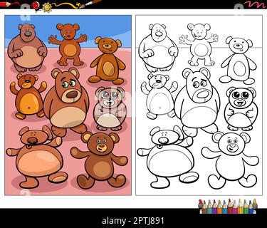 carino cartone animato orsacchiotto porta caratteri colorazione pagina Illustrazione Vettoriale