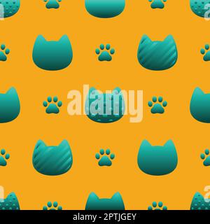 Modello senza cuciture Cat gattino testa zampa Illustrazione Vettoriale