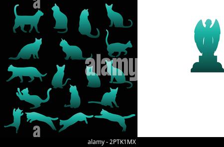 silhouette di gatto seduta con posizione diversa Illustrazione Vettoriale