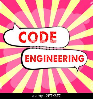 Segnaletica che mostra Code Engineering, panoramica aziendale applicazione di ingegneria allo sviluppo di software Foto Stock