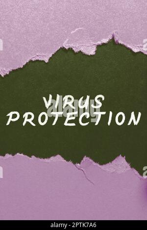 Scrittura di testo visualizzato Virus Protection, programma di panoramica aziendale progettato per proteggere i computer da malware Foto Stock