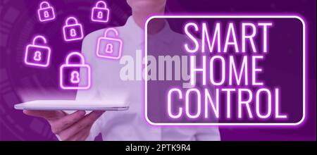 Segnaletica che mostra Smart Home Control, Panoramica aziendale Internet of Things tecnologia del sistema di automazione Foto Stock
