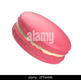 Macaron aromatizzato alle fragole ripieno di crema di cioccolato bianco Foto Stock