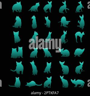 Set di silhouette di gatti in diverse posizioni Illustrazione Vettoriale