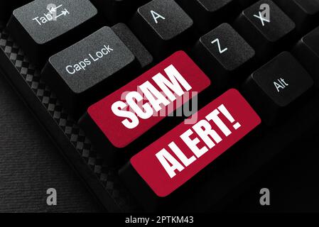 Ispirazione che mostra segno truffa Alert, Word per avvisare qualcuno di schema o truffa notare qualsiasi insolito Foto Stock