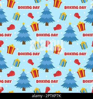 Vendita di giorno di boxe disegno senza cuciture modello con guanto e scatola regalo per la promozione o lo shopping su modello disegno piano di Cartoon mano Illustrazione Vettoriale