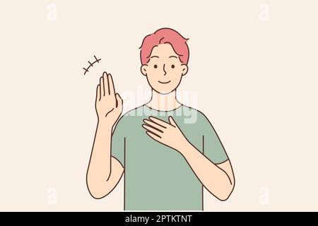 Un uomo sorridente comunica con il linguaggio dei segni Illustrazione Vettoriale