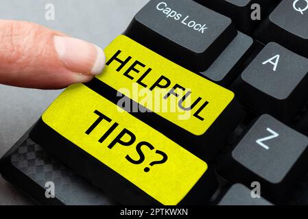 Didascalia concettuale Suggerimenti utili, Word scritto su consigli dati per essere utile conoscenza nella vita Foto Stock