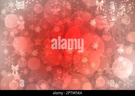 Modello di carta di Natale. Astratto festivo rosso rosa natale fondo texture con bokeh illuminato xmas stelle, baubles e cerchi. Bella card des Foto Stock