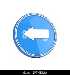 Freccia a sinistra icona con cerchio blu su sfondo bianco. rendering 3D Foto Stock