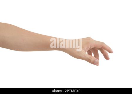Il gesto della mano isolato su sfondo bianco include il tracciato di ritaglio. Foto Stock