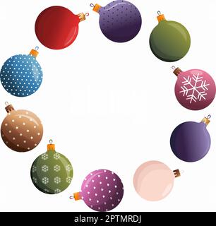 Natale giocattoli wreath clipart, palle illustrazione set cornice. Palla di vetro di Natale. Modello di decorazione per le vacanze. Decorazione dell'albero di natale di Capodanno. Foto Stock