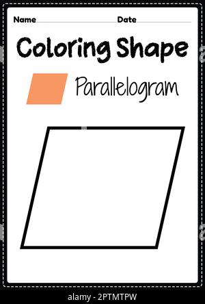 Pagina di colorazione a parallelogramma per bambini preschool, asilo e Montessori per praticare attività di disegno e colorazione di arte visiva per sviluppare la creatività Foto Stock