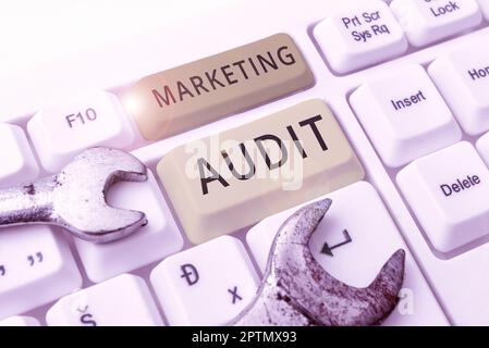 Visualizzazione concettuale Marketing Audit, analisi del concetto Internet e analisi delle attività di marketing Foto Stock