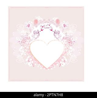 Felice il giorno di san valentino vintage card con putti e telaio vintage Illustrazione Vettoriale
