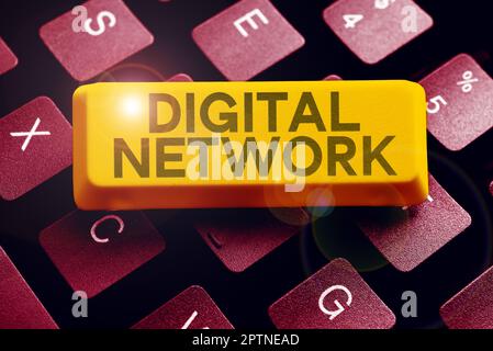 Scrittura a mano rete digitale, rete panoramica aziendale che incorpora la commutazione e la trasmissione digitale Foto Stock