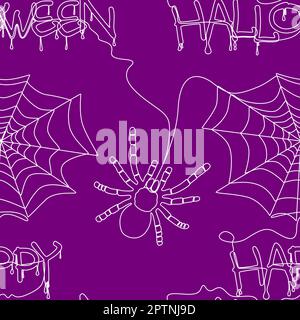 Modello astratto senza giunture di una linea continua Spider, Spider Web e Halloween felice. Illustrazione Vettoriale