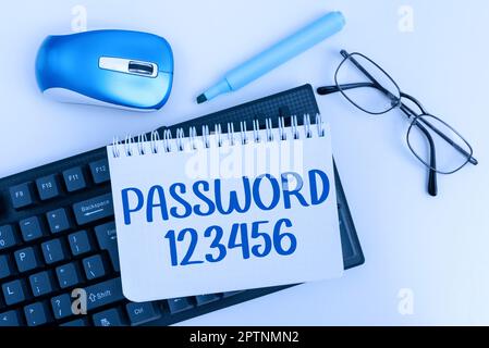 Scrittura visualizzazione testo Password 123456, Business idea la parola o l'espressione nascosta da utilizzare per ottenere l'accesso a qualcosa Foto Stock