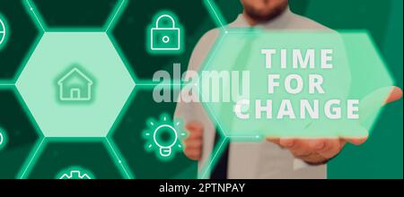 Scrittura visualizzazione testo tempo per il cambiamento, transizione idea di business crescere migliorare trasformazione sviluppare Foto Stock