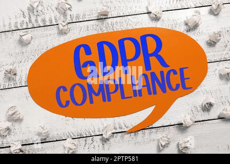 Testo che mostra ispirazione conformità GDPR, protezione delle foto concettuali e privacy dell'Unione europea Foto Stock