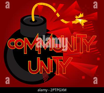 Comunità Unity testo con bomba nera. Illustrazione Vettoriale