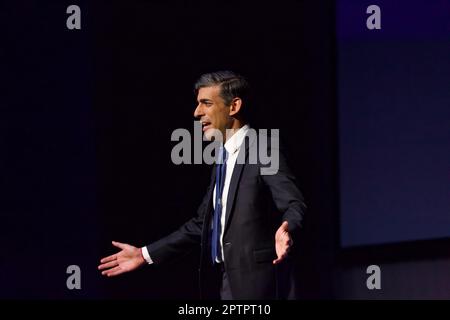 Glasgow, Regno Unito, 28th aprile 2023: Il primo ministro Rishi Sunak interviene alla conferenza del Partito conservatore scozzese. PKC: Terry Murden / Alamy Live Foto Stock