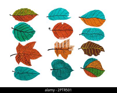 Set di foglie di acquerello floreale isolato su sfondo bianco con tracciato di ritaglio Foto Stock