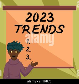 Visualizzazione concettuale tendenze 2023, concetti aziendali che è famoso per un breve periodo di tempo dell'anno in corso Foto Stock