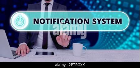 Testo che mostra Inspiration Notification System, Word per non dimenticare di essere connesso social network Foto Stock