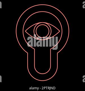 Neon keyhole eye looking serratura porta look concept rosso colore vettore illustrazione immagine stile piatto Illustrazione Vettoriale