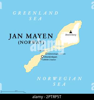 Jan Mayen, isola vulcanica norvegese nell'Oceano Artico, mappa politica Illustrazione Vettoriale