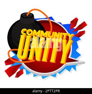 Comunità Unity testo con bomba nera. Illustrazione Vettoriale
