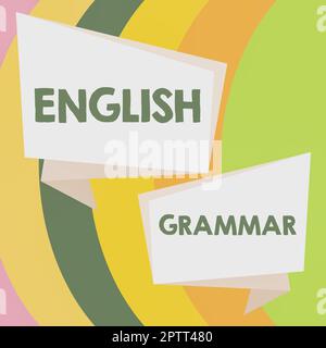 Scrittura testo visualizzato grammatica inglese, Word scritto sui corsi copre tutti i livelli di parlare e scrivere in inglese Foto Stock