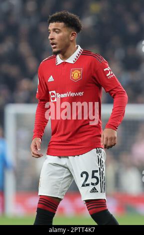 Jadon Sancho del Manchester United durante la partita di calcio della Premier League inglese tra Tottenham Hotspur e Manchester United a Tottenham Hotspur S. Foto Stock