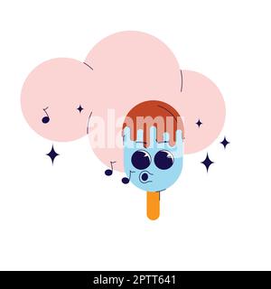 Gelato su un bastone Ascolta la musica, stampa retro groovy anni '70. illustrazione di t-shirt, t-shirt e adesivo - disegno poster. Carattere funky gelato co Illustrazione Vettoriale