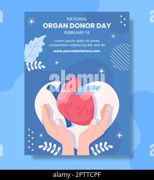 Poster piatto del giorno della donazione di organi del mondo Cartoon modelli di sfondo disegnati a mano Illustrazione Illustrazione Vettoriale