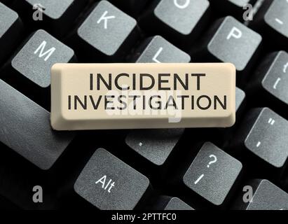 Didascalia di testo che presenta l'indagine sull'incidente, foto concettuale responsabile dell'integrità dell'incidente Foto Stock