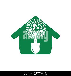 Pala con logo vettoriale albero umano. Verde giardino ambiente logo modello di design. Illustrazione Vettoriale