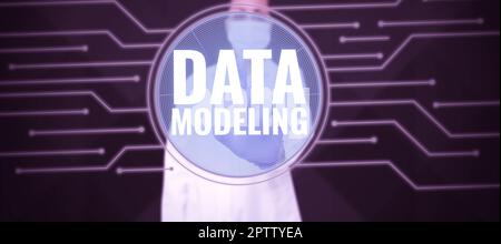 Visualizzazione dei segnali Data Modeling, processo di Business idea per il trasferimento di dati tra sistemi di archiviazione dati Foto Stock