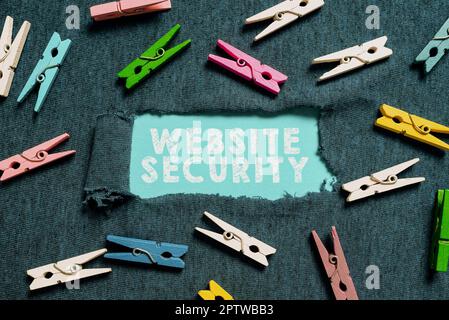 Didascalia di testo che presenta la sicurezza di Web site, componente critico di idea di affari per proteggere e proteggere i Web site Foto Stock