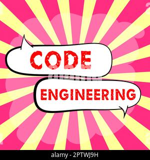 Segnaletica che mostra Code Engineering, panoramica aziendale applicazione di ingegneria allo sviluppo di software Foto Stock