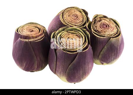 Alcuni carciofi isolati su una superficie trasparente Foto Stock