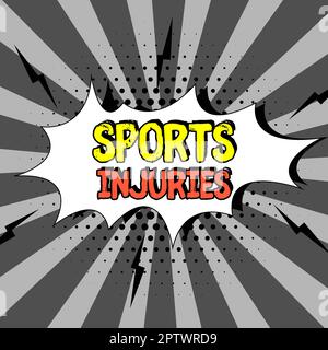 Testo che mostra Inspiration Sports Injuries, Word scritto sulle lesioni che si verificano durante l'attività sportiva o l'esercizio fisico Foto Stock