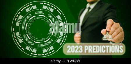 Scrittura a mano segno 2023 Predictions, parola scritta sulla lista delle cose che ritenete che andare accadere senza prova Foto Stock