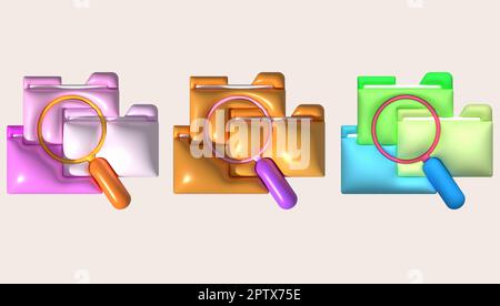 3D illustrazione concetto di ricerca dei file, cartelle e lente di ingrandimento Foto Stock